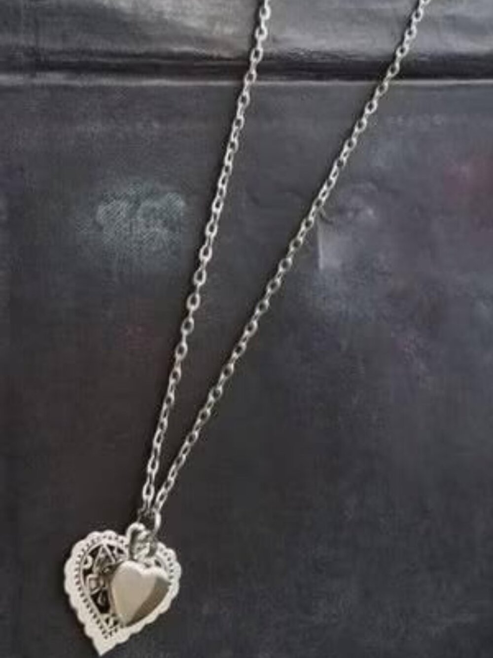 Stainless Steel Double Heart Butterfly Locket Necklace Keepsake Jewelry - Picture 6 of 7